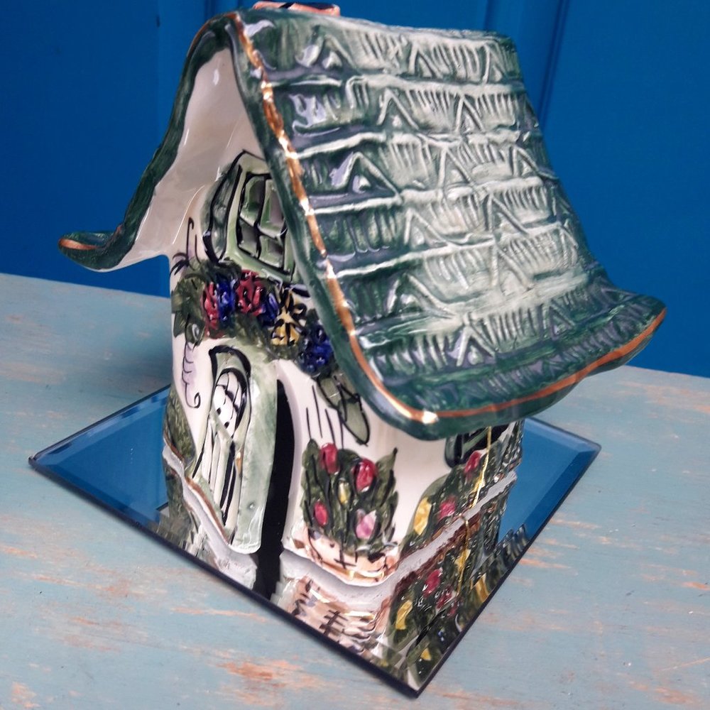 Tea Light House Pottery Clay Glazed Pottery Artist Handmade Beveled Edge Mirror